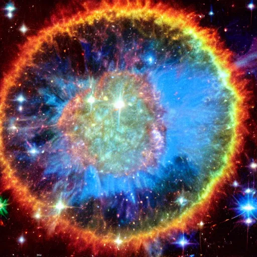 Image similar to a high - resolution color photo of a rainbow supernova