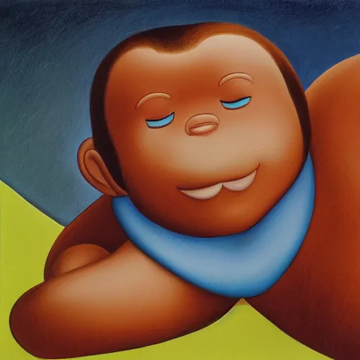 Prompt: a painting of curious george, fernando botero