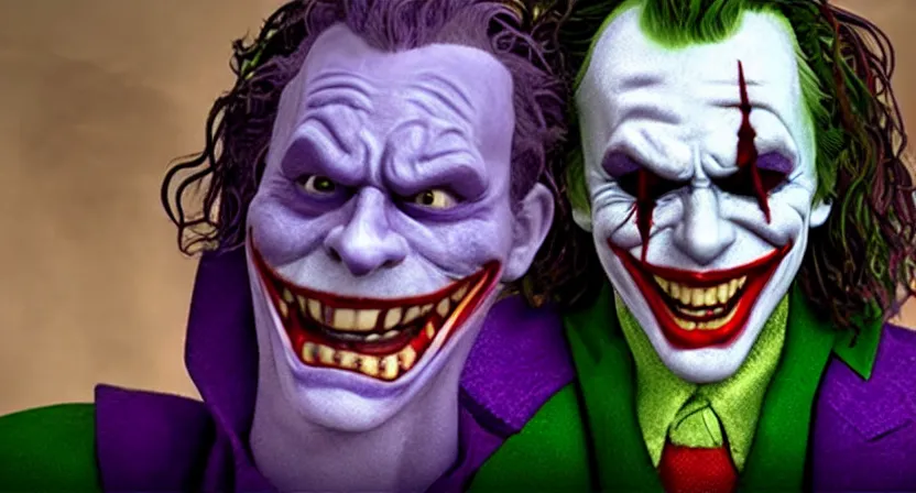 Image similar to pixar heath ledger joker villain 3 d movie screenshot