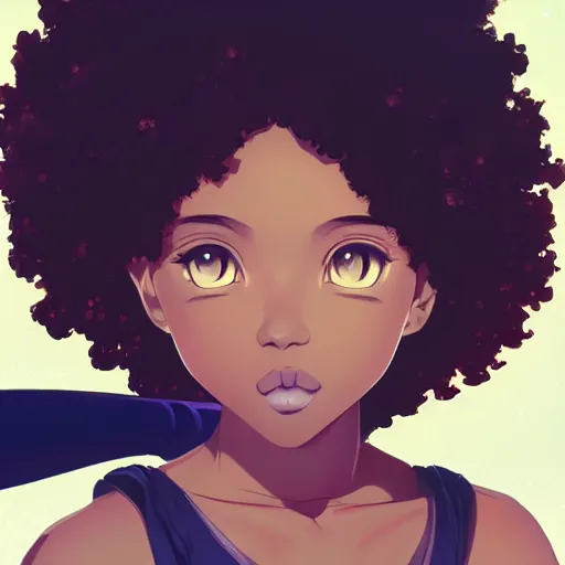 Black Girl with an Afro in Anime Style 4K · Creative Fabrica