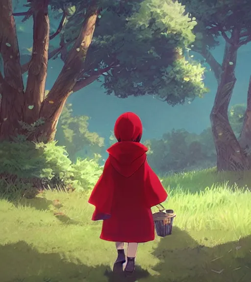 Image similar to attractive little boy character inspired in little red riding hood and kris from deltarune, digital artwork made by akihiko yoshida and makoto shinkai