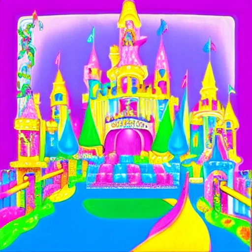 Prompt: candyland castle symmetry by lisa frank