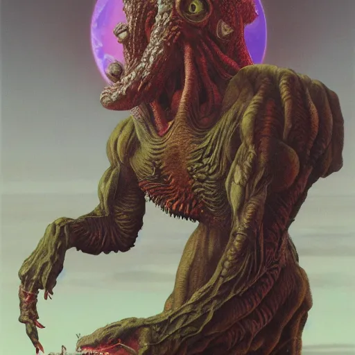 Image similar to horror creature holding planet by Wayne Barlowe, detailed 4k