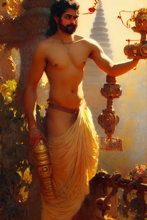 Image similar to male, hinduism, painting by gaston bussiere, greg rutkowski, j. c. leyendecker, artgerm