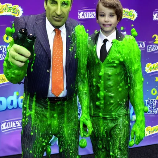 Image similar to Saul Goodman!, covered in green slime!!, ((at the Kid Choice Awards)) , professional photography