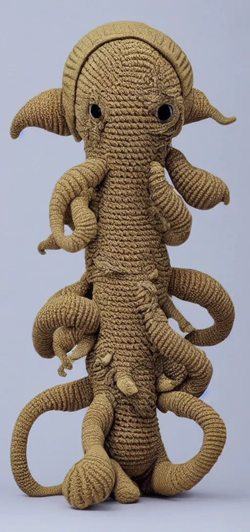 Image similar to A photorealistic C'thulhu crochet doll