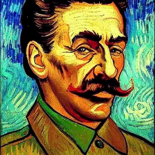 Prompt: portrait of stalin in the style of van gogh without beard