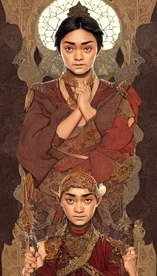 Image similar to ancient javanese arya stark, highly detailed, digital painting, artstation, concept art, smooth, sharp focus, illustration, ArtStation, art by artgerm and greg rutkowski and alphonse mucha and J. C. Leyendecker and Edmund Blair Leighton and Katsuhiro Otomo and Geof Darrow and Phil hale and Ashley wood and Ilya repin and Charlie Bowater