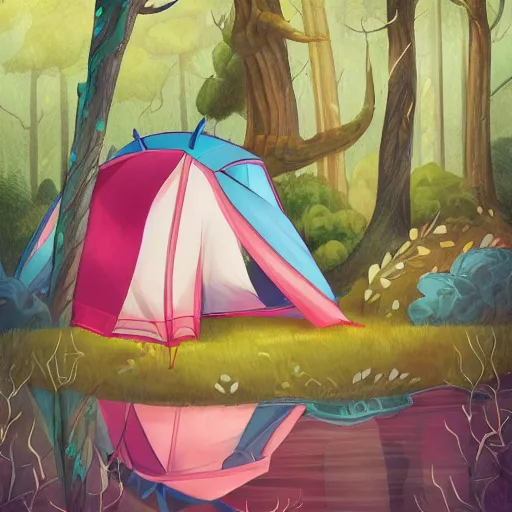 Prompt: a tent by the river in the deep, remote woods by martine johanna and jeremiah ketner, detailed | elegant | trending on artstation