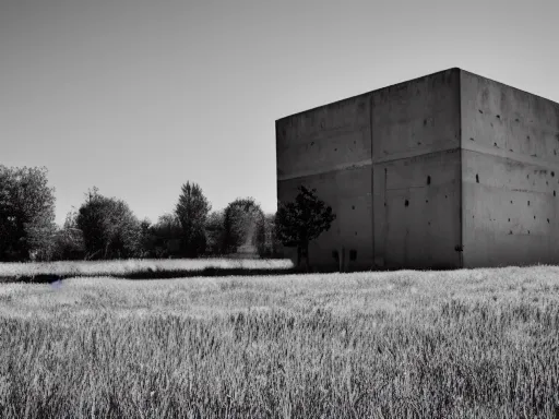 Image similar to a building in the middle of a concrete field