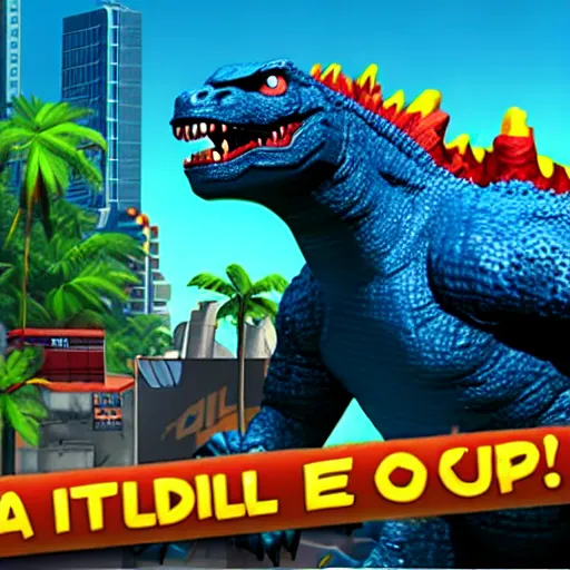 Image similar to an in-game screenshot of Godzilla as a playable skin in Subway Surfers, as coherent as Dall-E 2