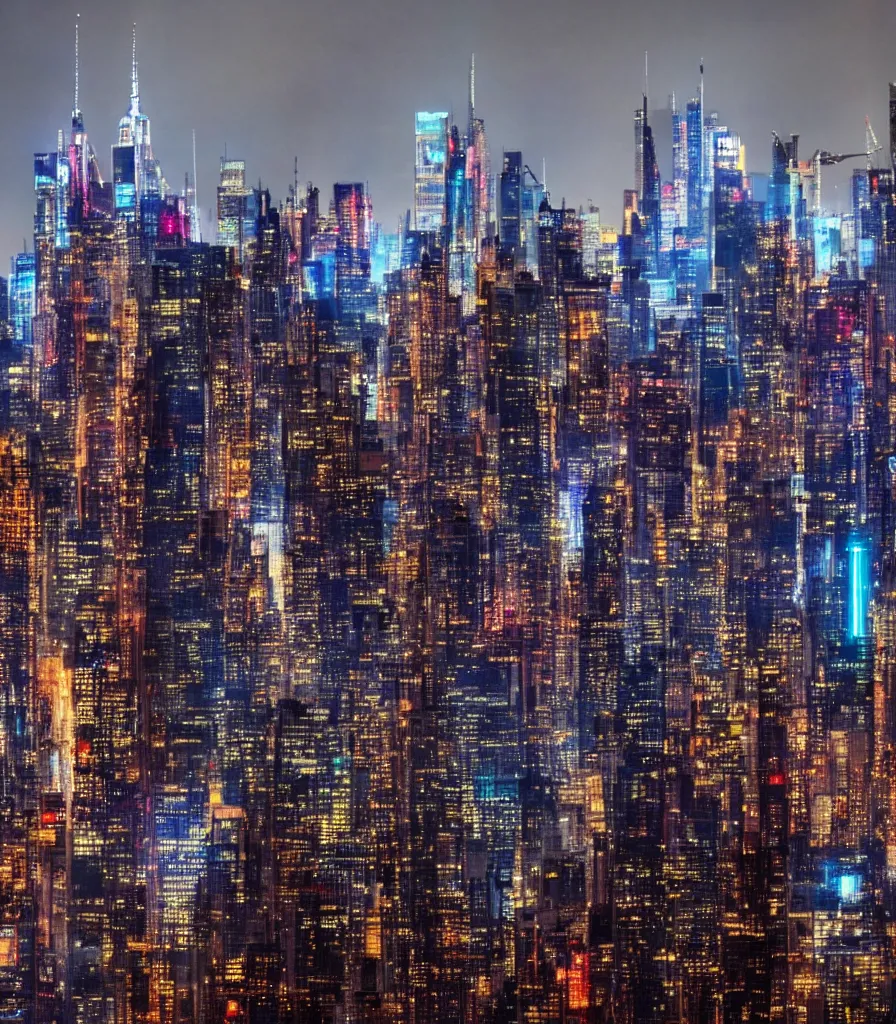 Prompt: a cyberpunk skyline of new york city