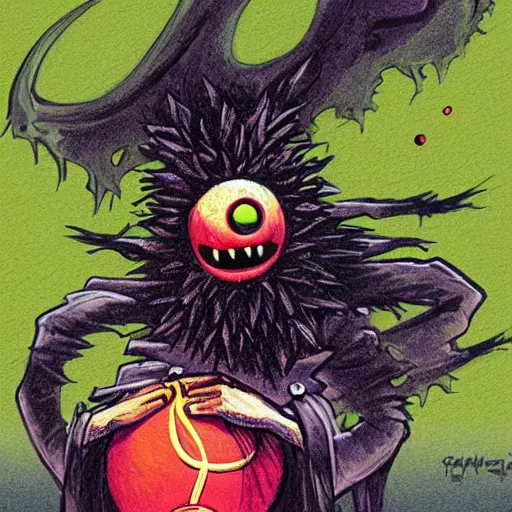 Image similar to a tennis ball monster, tennis ball, dark, chalky, flying bat tennis balls, dracula, digital art, fantasy, magic, trending on artstation, ultra detailed, professional illustration by Basil Gogos