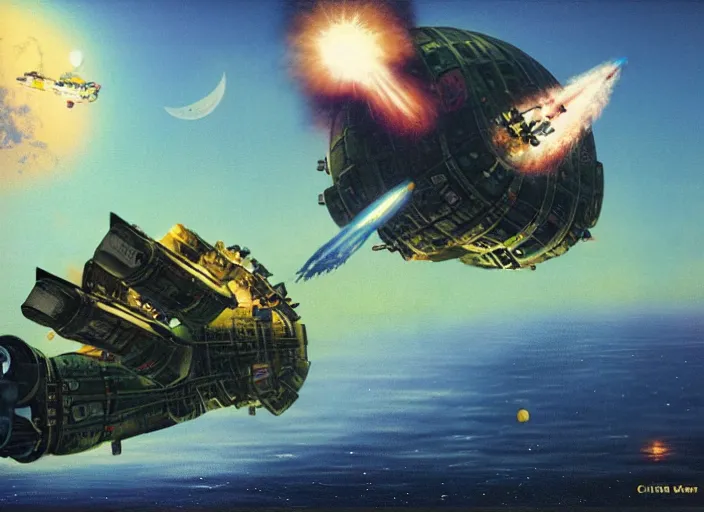 Image similar to scout ship, matte painting, chris foss