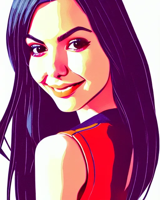 Image similar to richly detailed color  illustration of Victoria Justice as a prep highschool student surrounded by beautiful cursive writing, large format image. illustrated by Artgerm and Mina Petrovic and Timothy Kong and Marina Federovna. 3D shadowing.