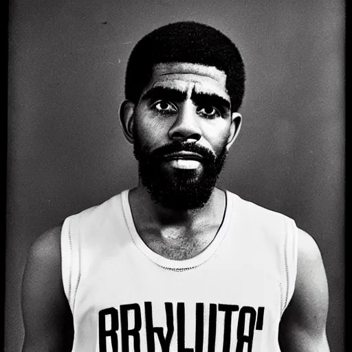 Image similar to portrait of kyrie irving, kyrie irving as che guevara, heroico, black and white, photograph by alberto korda, inspiring, dignifying, national archives