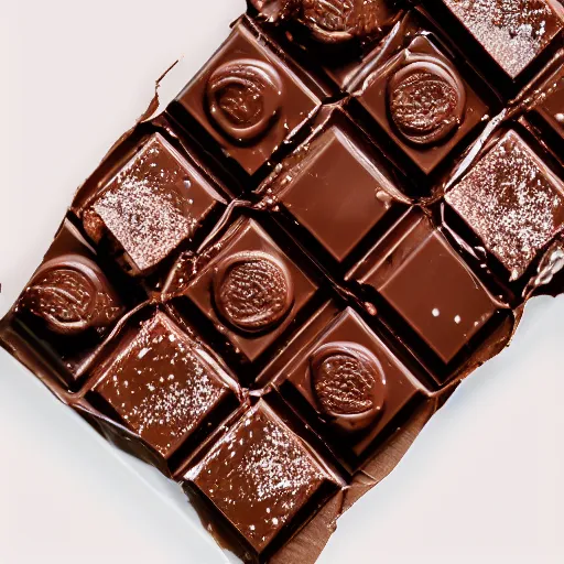 Prompt: extremely delicious looking photo of chocolate bar, expensive top quality product, most perfect chocolate on the world, small manufacture, unique style, 8 k, product photography, professional studio photography