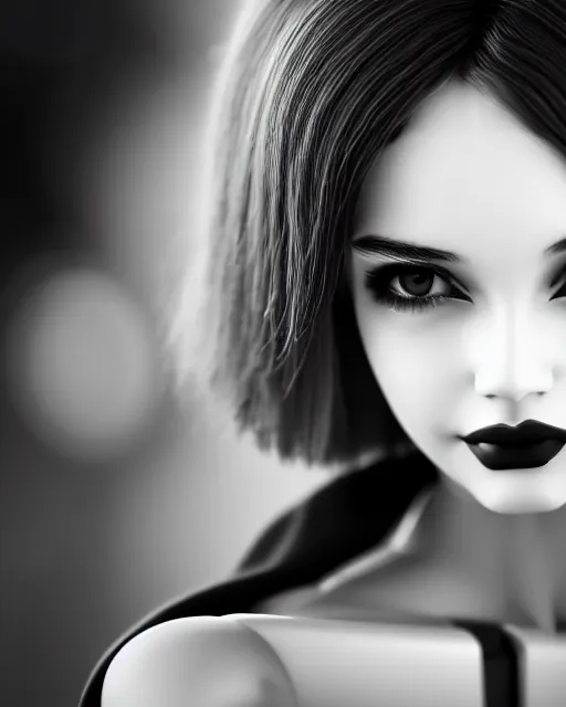 Image similar to black and white dreamy young beautiful female artificial intelligence, cyborg, cinematic, rim light, bokeh, photo - realistic, elegant, high detail, 8 k, masterpiece, photo taken in 1 9 3 0