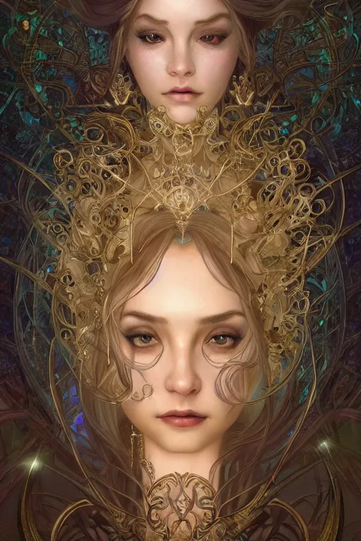 Prompt: portrait of jewel elf oracle physically accurate, moody dynamic lighting, very very intricate, very very elegant, highly detailed, concept art, smooth, very beautiful, sharp focus, illustration, art by artgerm and greg rutkowski and alphonse mucha digital painting, artstation, in the style of Rob Lefield and Dan Mumford , trending on artstation, digital art,surrealism ,macro,blueprint ,vaporwave ,