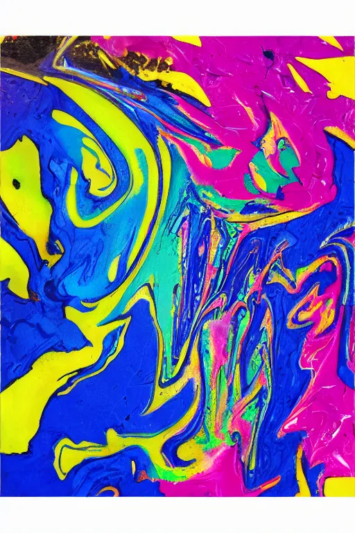 Image similar to acrylic paint pour, watercolor, marbling, graffiti, very detailed, large white border, 144x144 canvas, hd, high resolution print :1 Black, Magenta, Yellow and Cyan:1