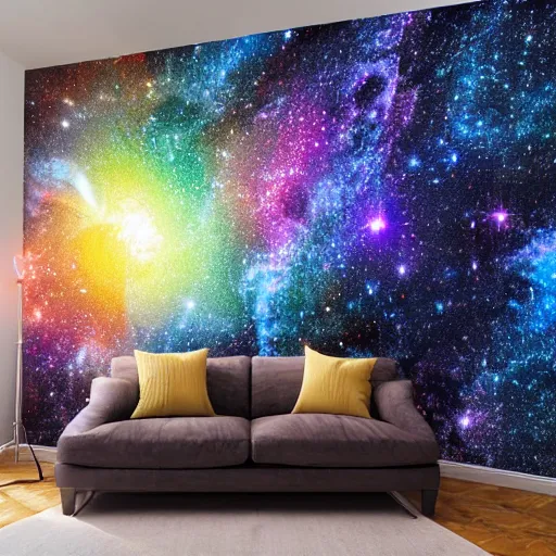 Image similar to an 8 k hi res realistic digital pic of a mural depicting a galaxy in the shadow of a jaguar