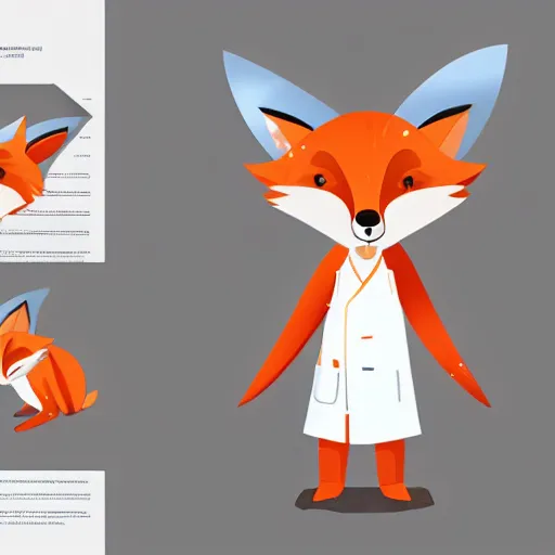 Image similar to child book digital illustration of a cute Anthropomorphic fox in a white lab coat, stunning, fluffy, high detai, photorealistic, 8k, ultimate quality, Concept Art