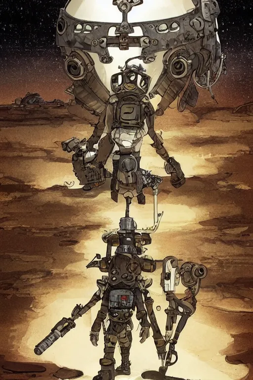 Image similar to anthropomorphic rodent with white and black ancestral ornate japanese tactical gear on an abandonment desert planet, high intricate details, long shot, rule of thirds, golden ratio, graphic novel by fiona staples and dustin nguyen, by beaststars and orange, peter elson, alan bean, studio ghibli, makoto shinkai