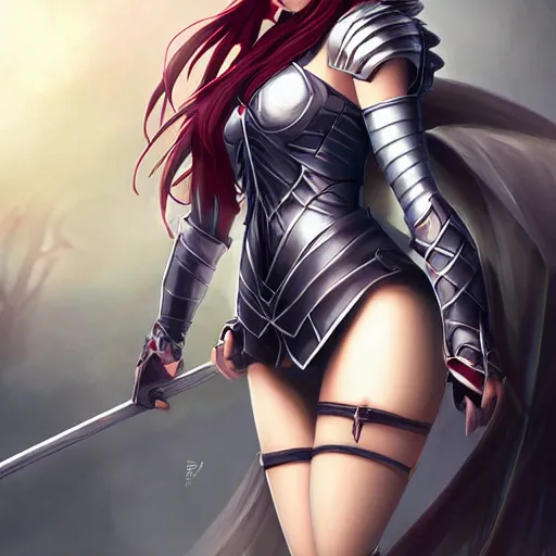 Prompt: a portrait of an attractive knight female anime character with long hair, artgerm