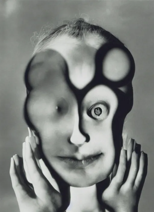 Prompt: female head in a aquarium, lights caustic, tropical fish, surreal photography by Man Ray and Claude Cahun