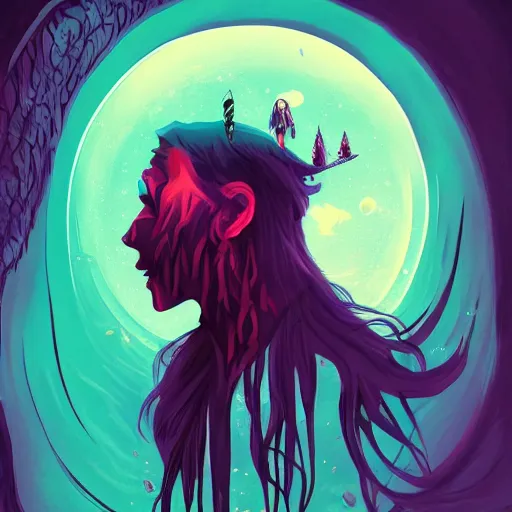 Image similar to Vampire traveling through a beautiful psychedelic world, horror, illustrated by Anato Finnstark and Hayao Miyazaki, trending on artstation