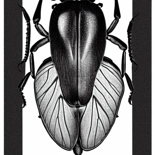 Prompt: beetle, black and white, botanical illustration