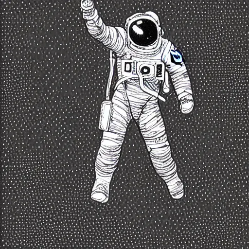 Prompt: an astronaut in space, drawn with dots, art, minimalist,