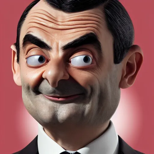 Image similar to Poster for the 2022 Mr. Bean CGI Animated Movie, Mr. Bean's head and body peaking out of the right side of the screen, Mr. Bean has a smug expression on his face, highly detailed, very detailed, extremely detailed, detailed, digital art, trending on artstation, CGI, 3D