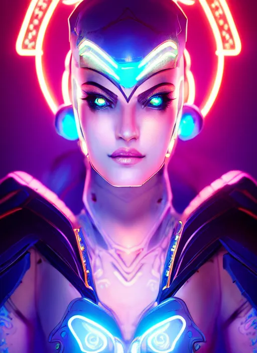 Image similar to symmetry!! portrait!! of a female character astarte, fantasy, tech style, glowing lights!!, borderlands 3, intricate, elegant, highly detailed, digital painting, artstation, concept art, smooth, sharp focus, illustration, art by jesse carpenter and grace liu and baldi konijn