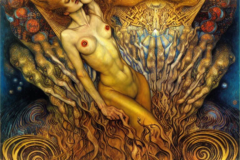 Image similar to Divine Chaos Engine by Karol Bak, Jean Delville, William Blake, Gustav Klimt, and Vincent Van Gogh, symbolist, visionary