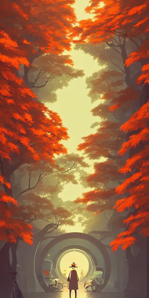 Image similar to symmetry!!! tokyo park, autumn day, lights, by cory loftis, makoto shinkai, hasui kawase, james gilleard, beautiful, serene, peaceful, golden curve composition