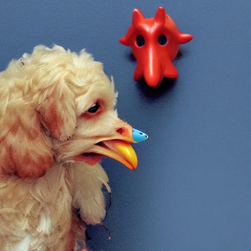 Image similar to a chicken with dog head