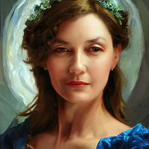 Prompt: portrait of a european woman ( 3 5 ) from the european union ( eu ) in 2 0 2 1, an oil painting by ross tran and thomas kincade