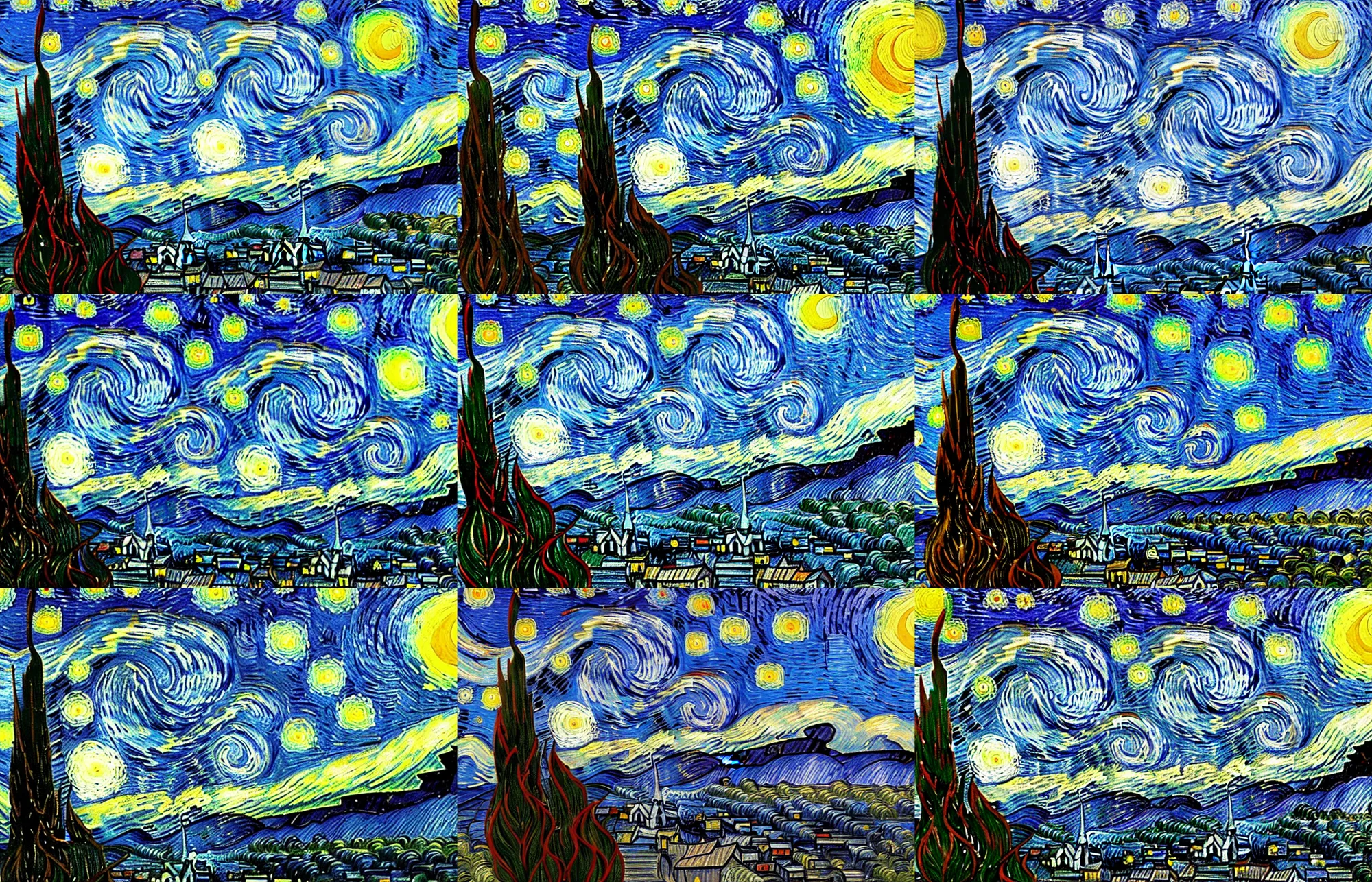 Prompt: vincent van gogh, the starry night, gloom haven, matte painting concept art, art nouveau, beautifully backlit, swirly vibrant color lines, fantastically gaudy, aesthetic octane render, 8 k hd resolution, hyper realistic, focused, extreme details, masterpiece, artstation, deviantart