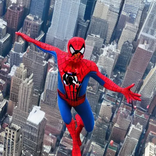 Image similar to spiderman standing on top of the empire state building