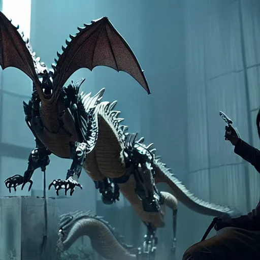 Prompt: cinematic still of westworld, intact si - fi robotic fantasy dragon, highly detailed