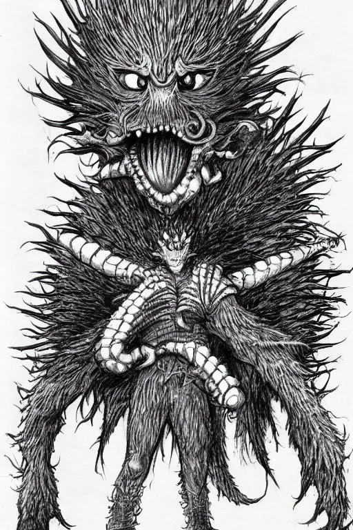 Prompt: thistle monster drawn in kentaro miura art style