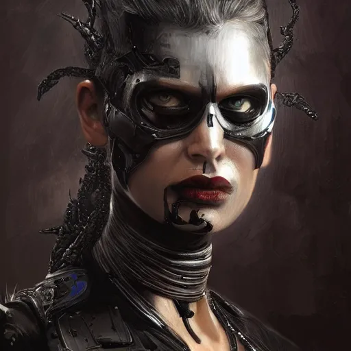 Image similar to t - 8 0 0 terminator as a goth girl, fantasy, intricate, elegant, highly detailed, digital painting, artstation, concept art, matte, sharp focus, illustration, art by aenaluck and roberto ferri and greg rutkowski, epic fantasy, digital painting