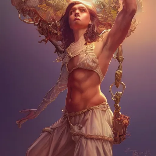 Prompt: clear portrait of namekeyword holding a objectkeyword, golden hour background, cottagecore!!, hyper detailed, character concept, full body, dynamic pose, intricate, elegant, highly detailed, digital painting, artstation, concept art, smooth, sharp focus, illustration, art by artgerm and greg rutkowski and alphonse mucha