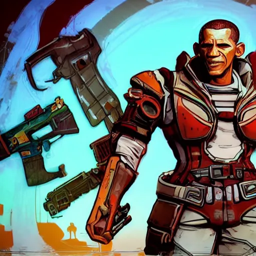 Image similar to obama soviet propaganda, borderlands 3 concept art, cell shaded, insert really interesting artist styles here