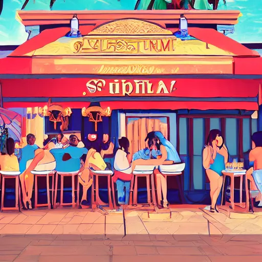 Prompt: a summer day spent (at a bar drinking tequila at the russian tea room), Aenami Alena, Ando Tadao, 4K, 8K, digital art