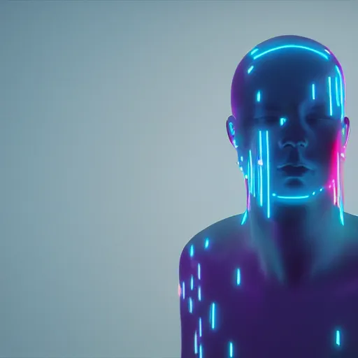 Image similar to a human made out of rain, neon, rendered in octane, unreal engine, realistic