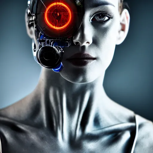 Image similar to portrait photo of a beautiful cyborg