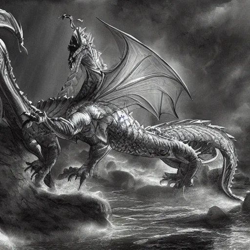 Image similar to dragon made of clear flowing water, epic fantasy concept art, chiaroscuro