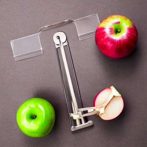 Image similar to set of balance scales with weights, weighing one apple and one onion